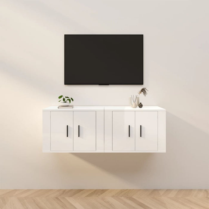 Dulapuri TV montate perete 2 buc. alb extralucios 57x34,5x40 cm WALTI
