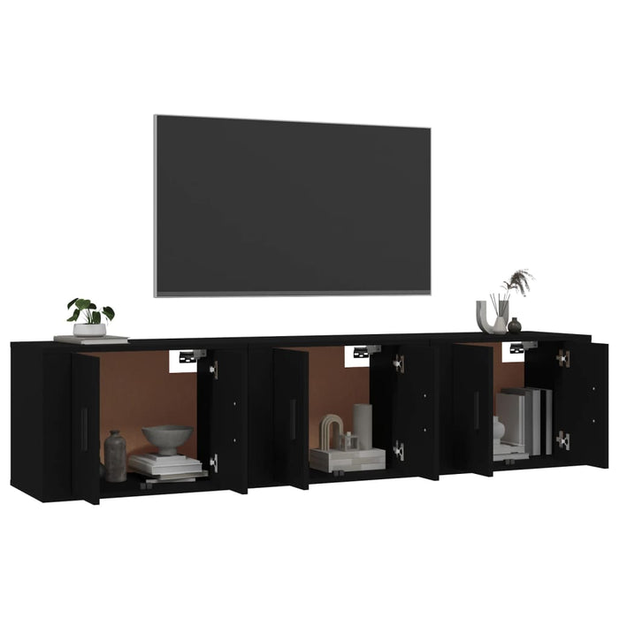 Dulapuri TV montate pe perete, 3 buc., negru, 57x34,5x40 cm WALTI