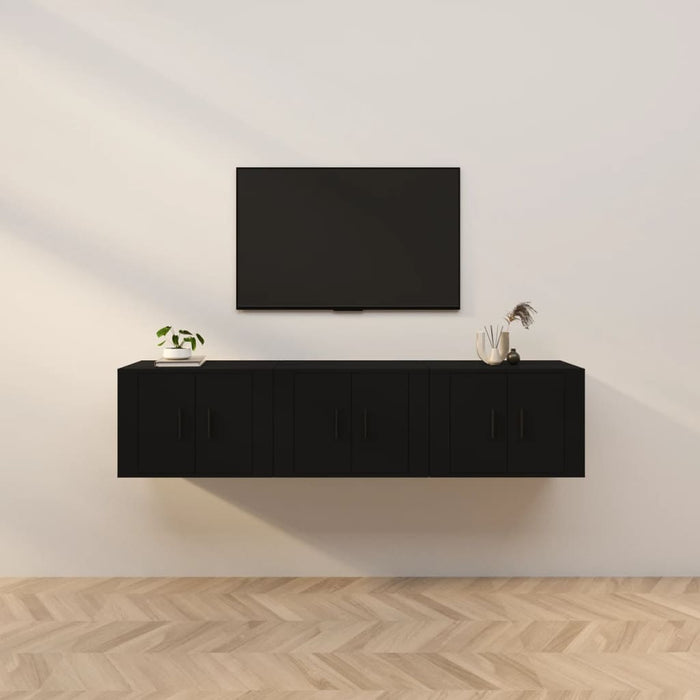 Dulapuri TV montate pe perete, 3 buc., negru, 57x34,5x40 cm WALTI
