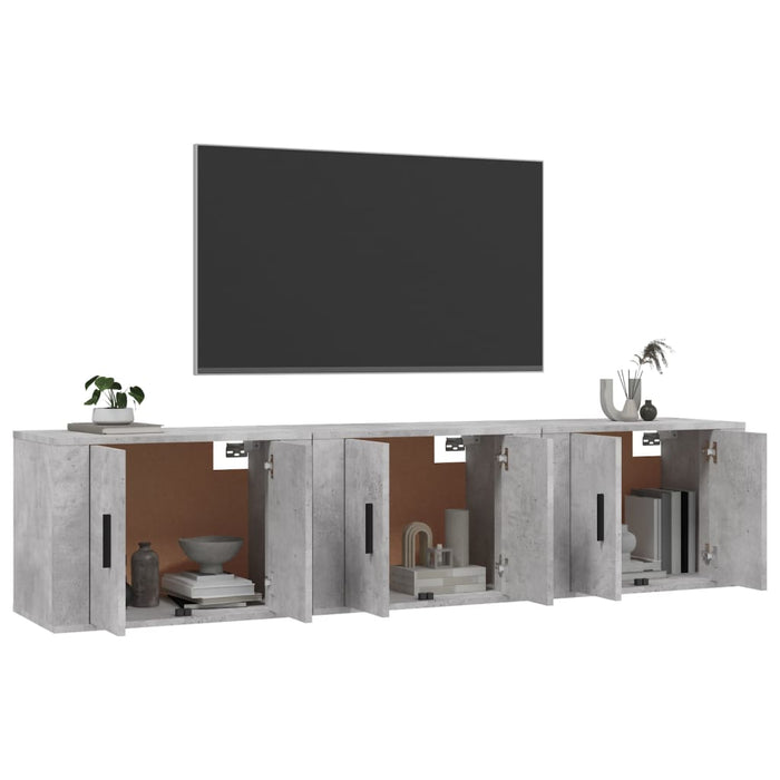 Dulapuri TV montate pe perete, 3 buc., gri beton, 57x34,5x40 cm WALTI
