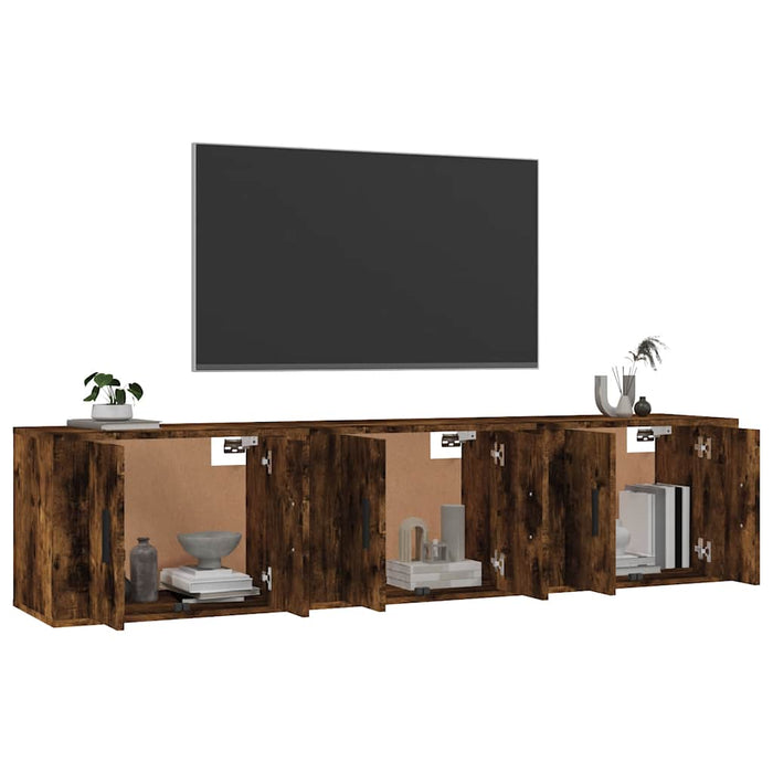 Dulapuri TV montate pe perete 3 buc stejar afumat, 57x34,5x40cm WALTI