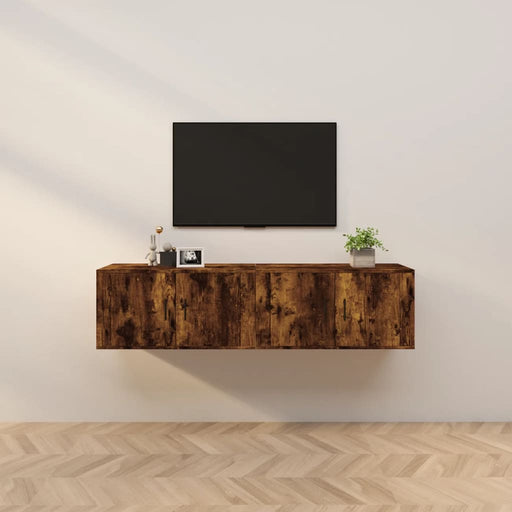 Dulapuri TV montate pe perete 2 buc stejar afumat, 80x34,5x40cm - WALTI WALTI