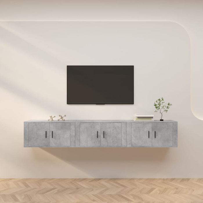 Dulapuri TV montate pe perete, 3 buc., gri beton, 80x34,5x40 cm - WALTI WALTI
