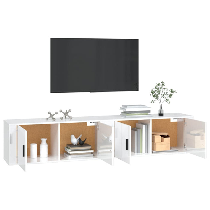 Dulapuri TV montate perete 2 buc. alb extralucios 100x34,5x40cm WALTI