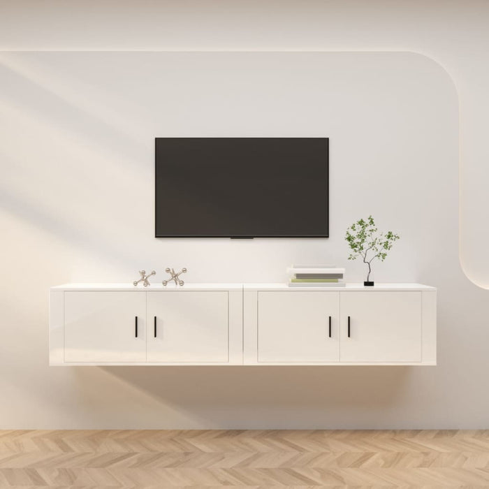 Dulapuri TV montate perete 2 buc. alb extralucios 100x34,5x40cm WALTI