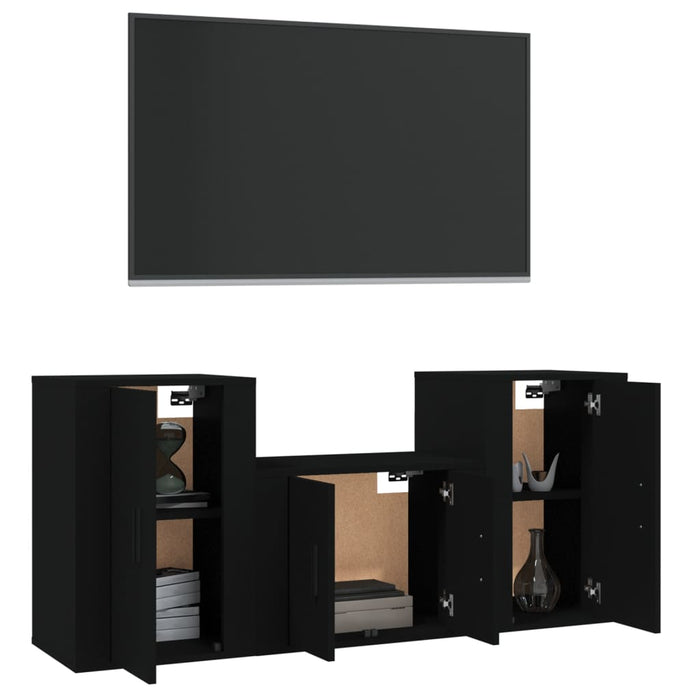 Set dulapuri TV, 3 piese, negru, lemn prelucrat WALTI