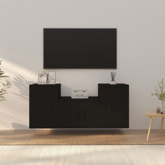 Set dulapuri TV, 3 piese, negru, lemn prelucrat WALTI