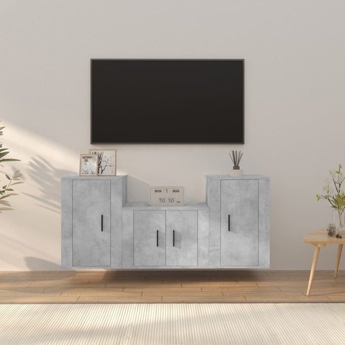 Set dulapuri TV, 3 piese, gri beton, lemn prelucrat WALTI