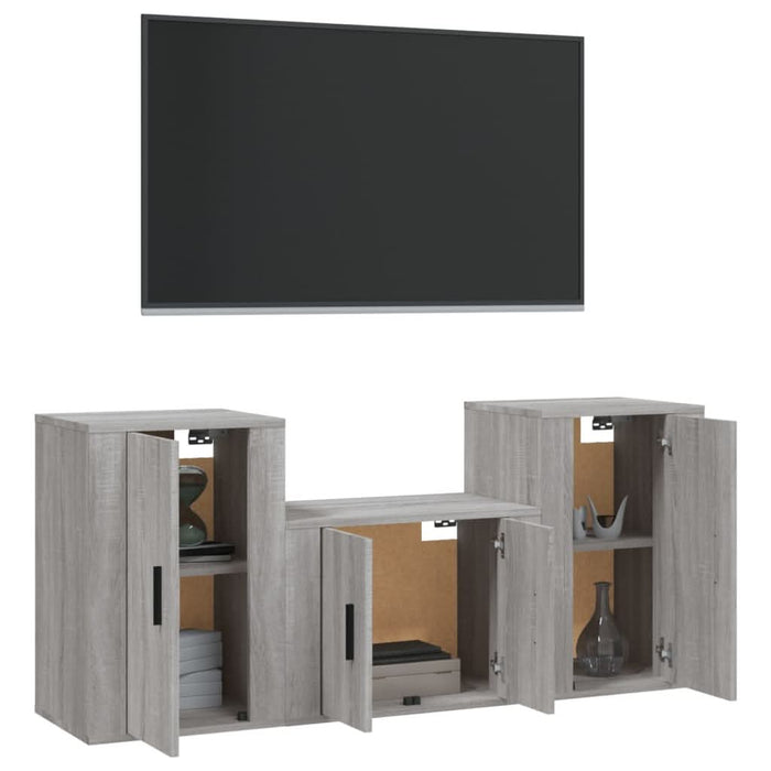 Set dulap TV, 3 piese, gri sonoma, lemn prelucrat - WALTI WALTI