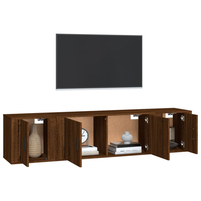 Set dulap TV, 3 piese, stejar maro, lemn prelucrat WALTI