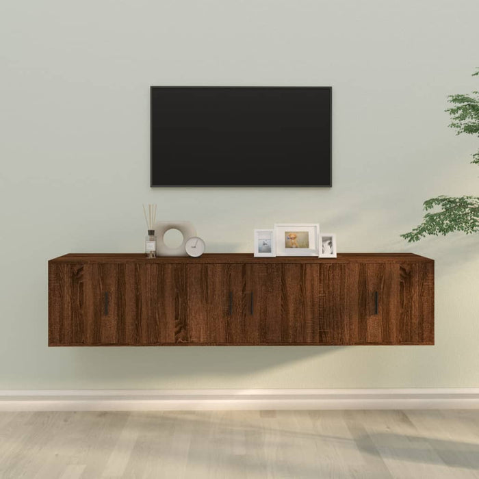 Set dulap TV, 3 piese, stejar maro, lemn prelucrat WALTI