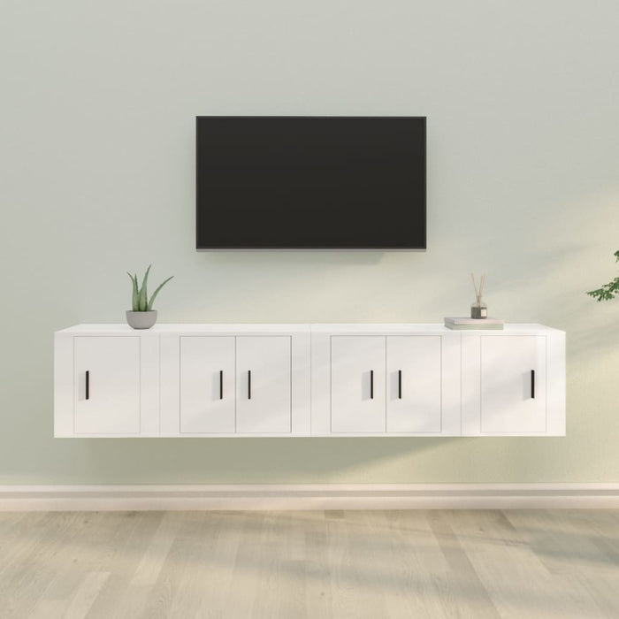 Set dulap TV, 4 piese, alb extralucios, lemn prelucrat WALTI