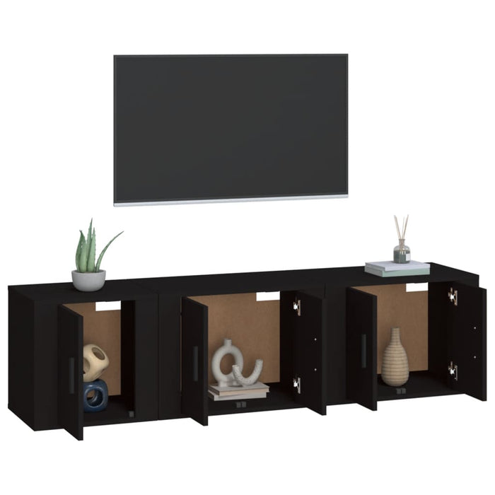 Set dulapuri TV, 3 piese, negru, lemn prelucrat WALTI