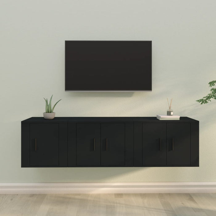 Set dulapuri TV, 3 piese, negru, lemn prelucrat WALTI