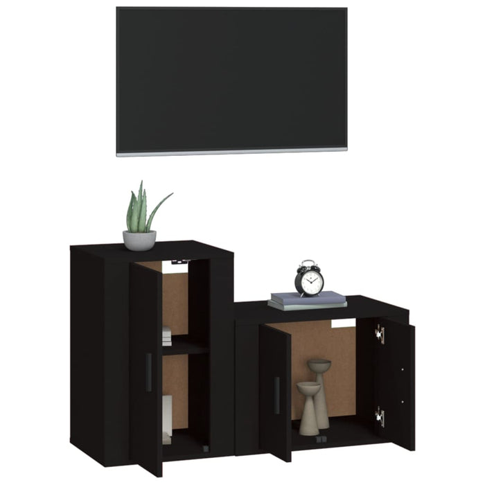 Set dulap TV, 2 piese, negru, lemn prelucrat WALTI