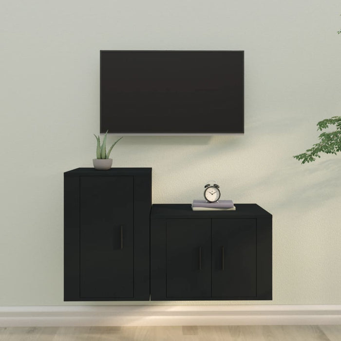 Set dulap TV, 2 piese, negru, lemn prelucrat WALTI