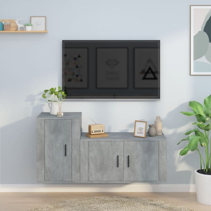Set dulap TV, 2 piese, gri beton, lemn prelucrat - WALTI WALTI