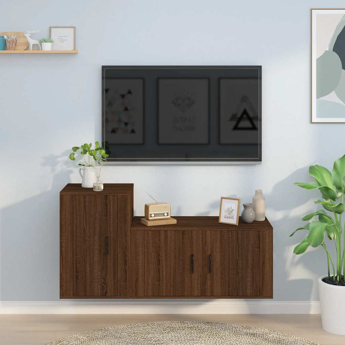 Set dulapuri TV, 2 piese, stejar maro, lemn prelucrat WALTI