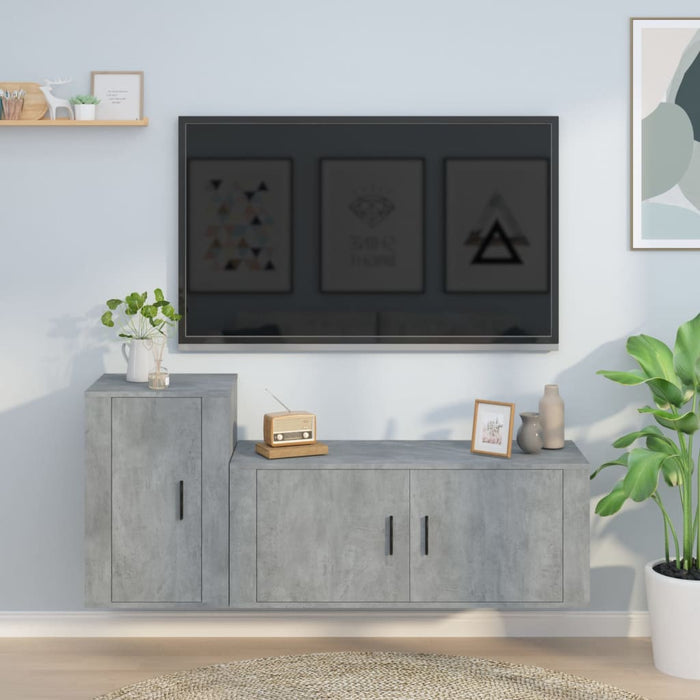 Set dulap TV, 2 piese, gri beton, lemn prelucrat - WALTI WALTI