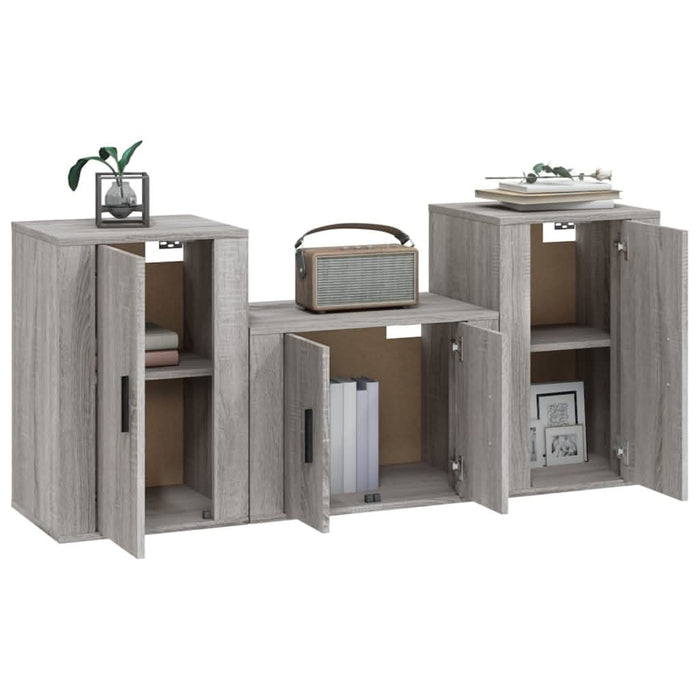 Set dulap TV, 3 piese, gri sonoma, lemn prelucrat - WALTI WALTI
