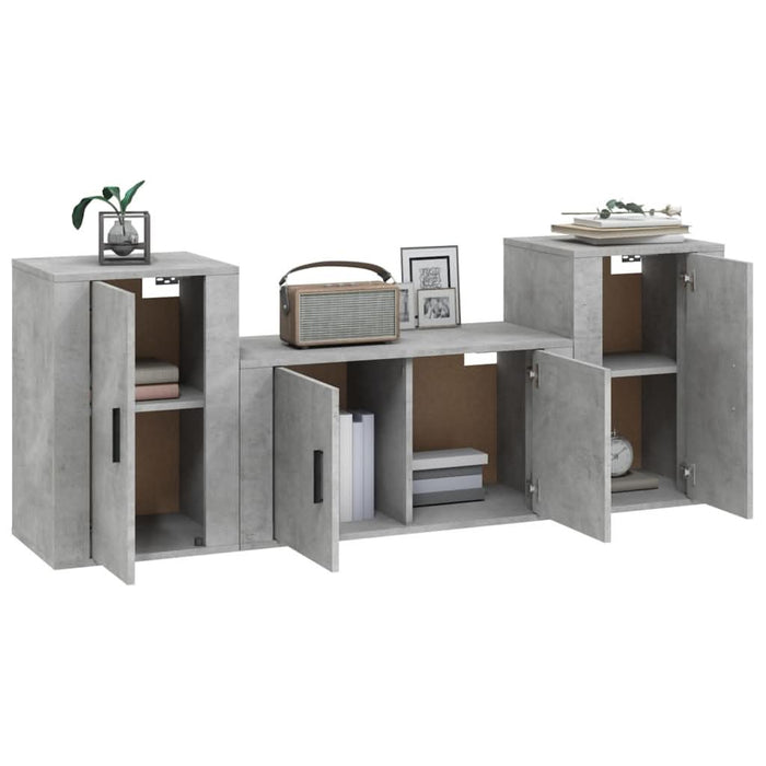 Set dulapuri TV, 3 piese, gri beton, lemn prelucrat - WALTI WALTI