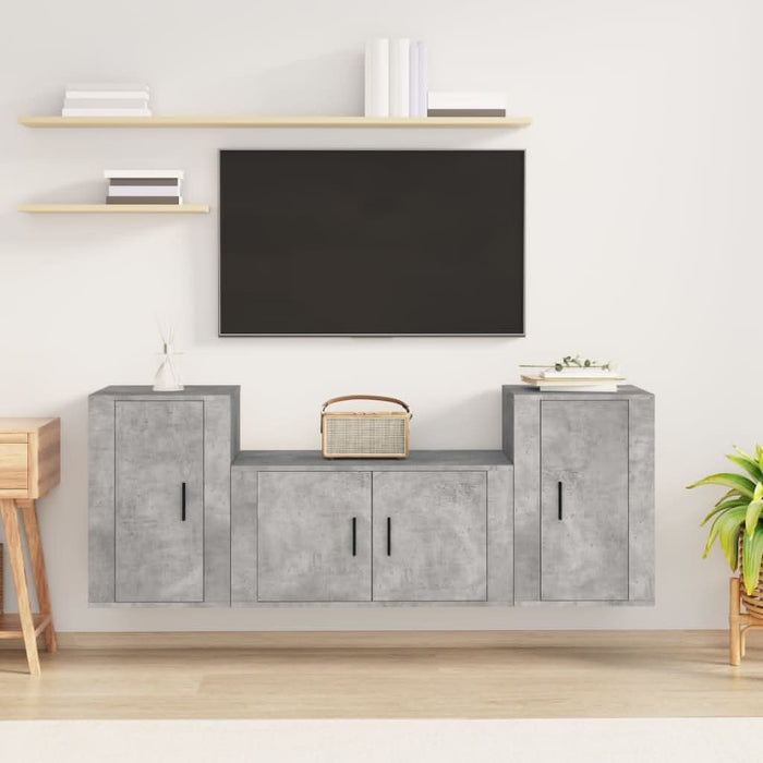Set dulapuri TV, 3 piese, gri beton, lemn prelucrat - WALTI WALTI