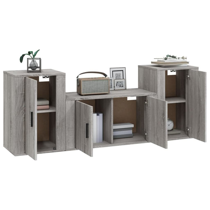 Set dulap TV, 3 piese, gri sonoma, lemn prelucrat - WALTI WALTI