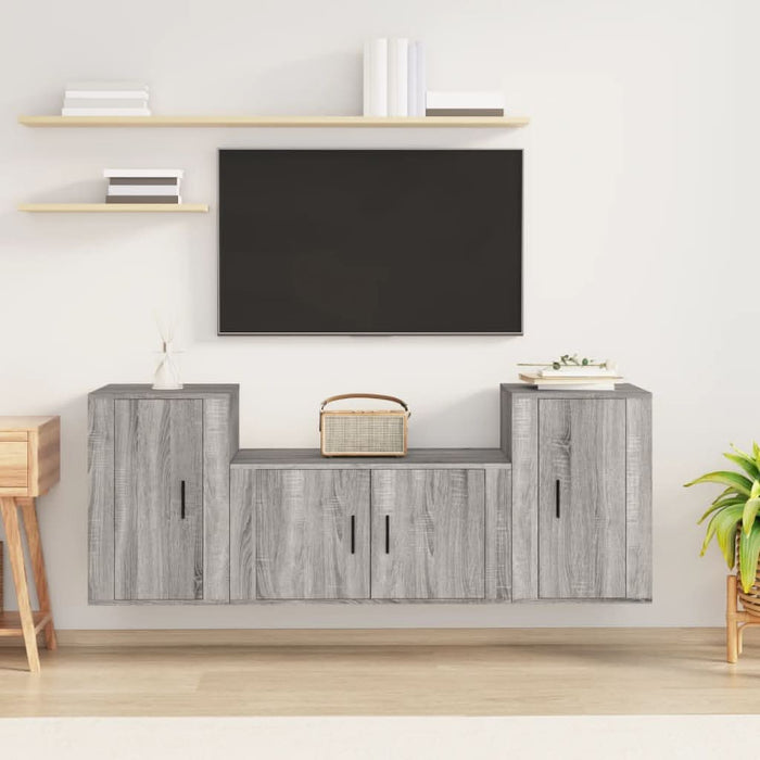 Set dulap TV, 3 piese, gri sonoma, lemn prelucrat - WALTI WALTI