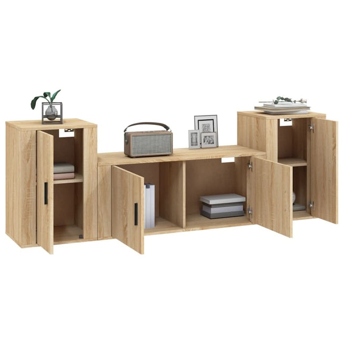 Set dulap TV, 3 piese, stejar sonoma, lemn prelucrat - WALTI WALTI
