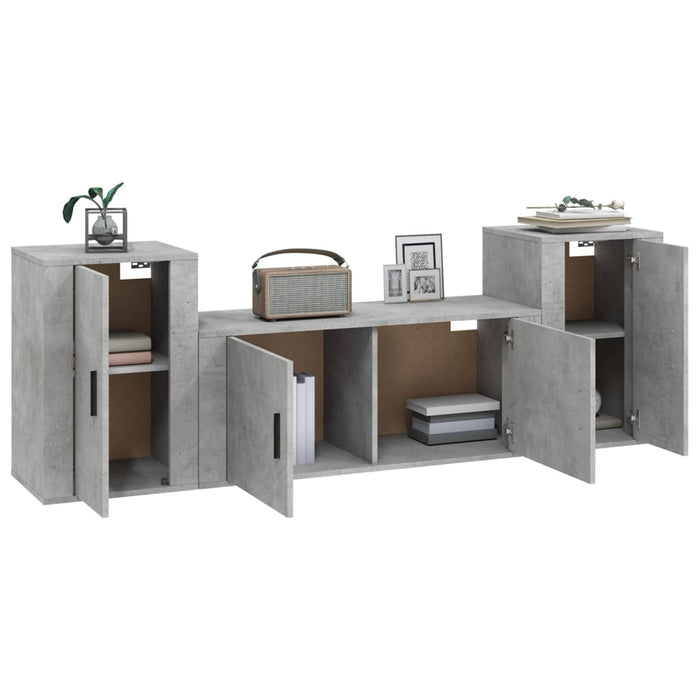 Set dulapuri TV, 3 piese, gri beton, lemn prelucrat - WALTI WALTI