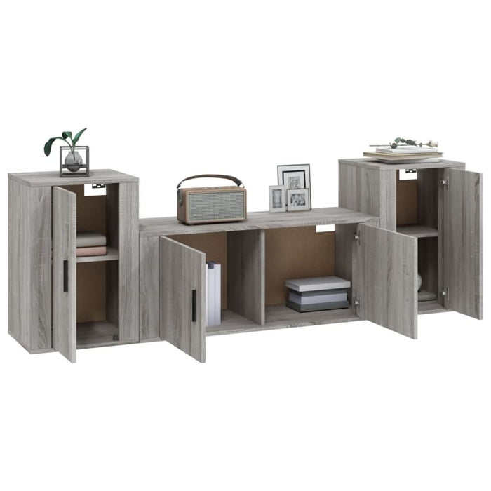 Set dulap TV, 3 piese, gri sonoma, lemn prelucrat - WALTI WALTI