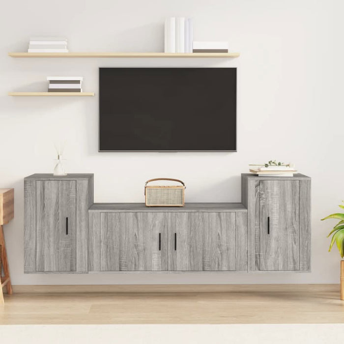 Set dulap TV, 3 piese, gri sonoma, lemn prelucrat - WALTI WALTI