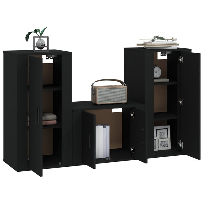 Set dulapuri TV, 3 piese, negru, lemn prelucrat WALTI