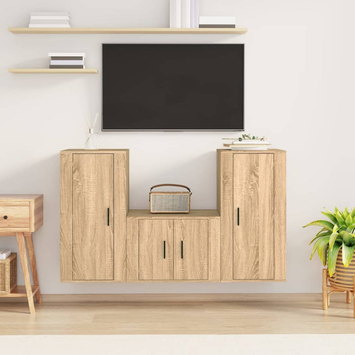 Set dulap TV, 3 piese, stejar sonoma, lemn prelucrat WALTI