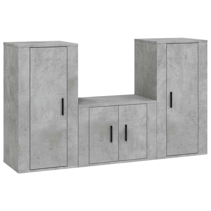 Set dulapuri TV, 3 piese, gri beton, lemn prelucrat WALTI
