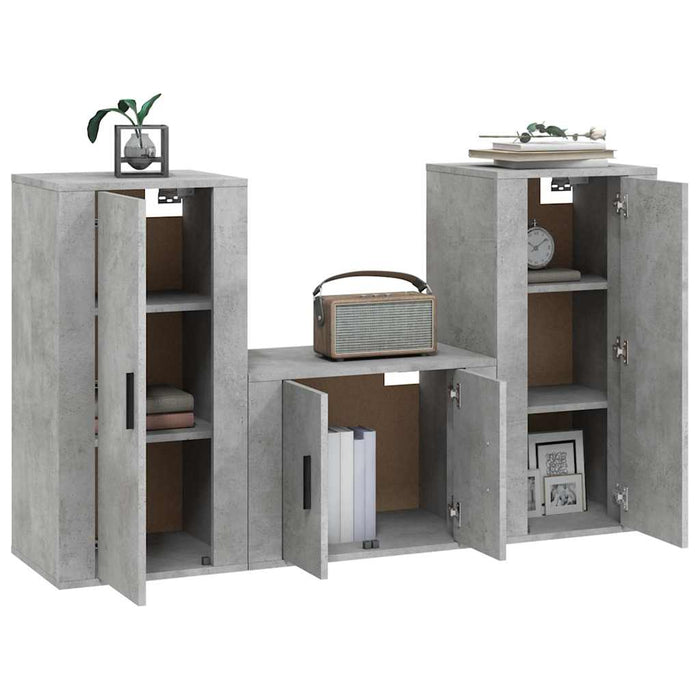 Set dulapuri TV, 3 piese, gri beton, lemn prelucrat WALTI