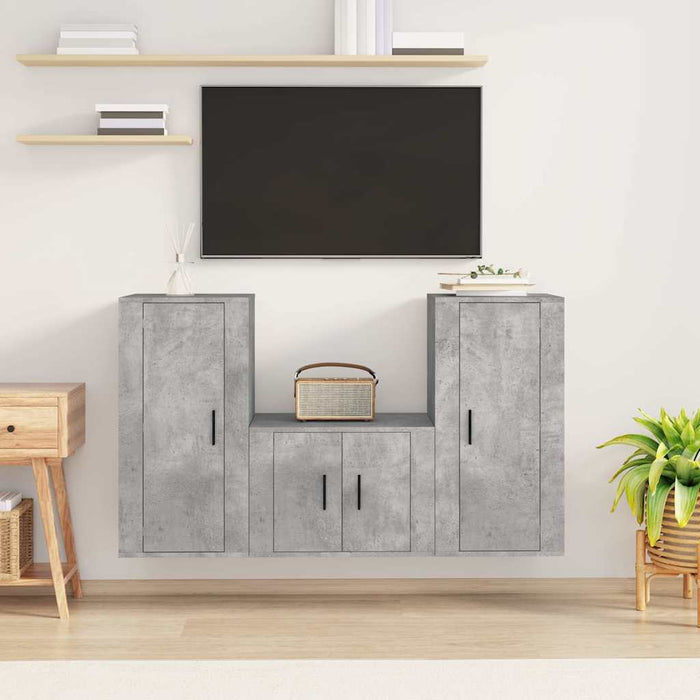Set dulapuri TV, 3 piese, gri beton, lemn prelucrat WALTI