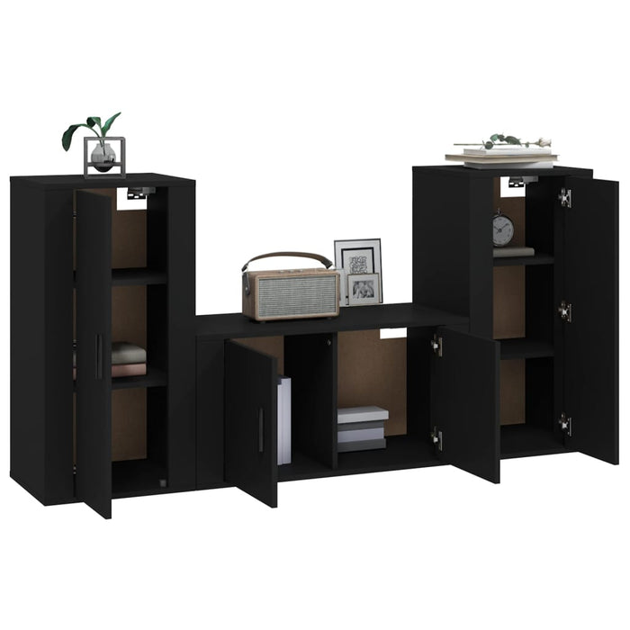 Set dulapuri TV, 3 piese, negru, lemn prelucrat WALTI