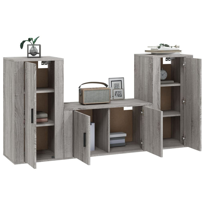 Set dulap TV, 3 piese, gri sonoma, lemn prelucrat WALTI