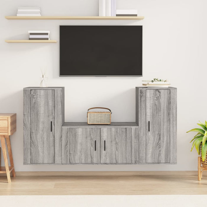 Set dulap TV, 3 piese, gri sonoma, lemn prelucrat WALTI