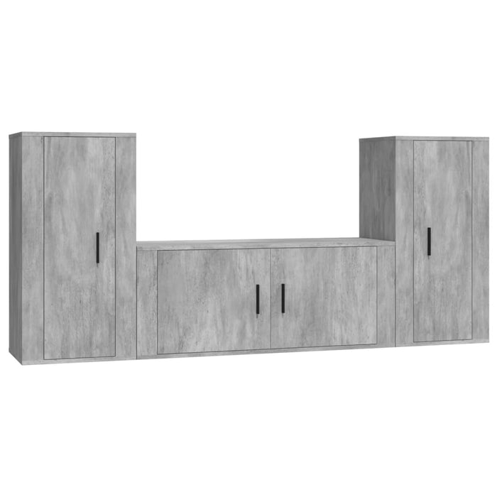 Set dulapuri TV, 3 piese, gri beton, lemn prelucrat WALTI