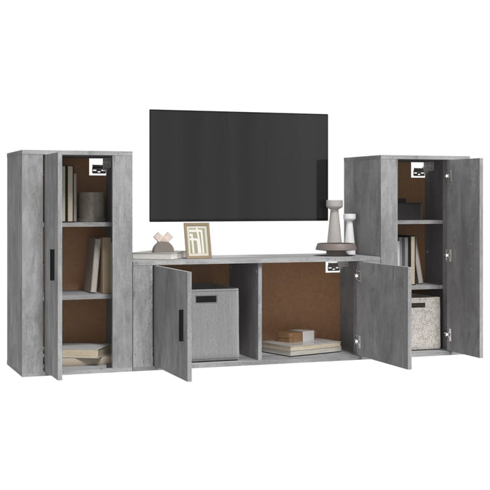 Set dulapuri TV, 3 piese, gri beton, lemn prelucrat WALTI