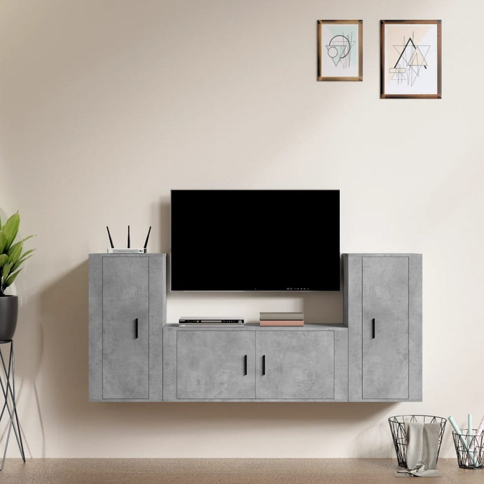 Set dulapuri TV, 3 piese, gri beton, lemn prelucrat WALTI