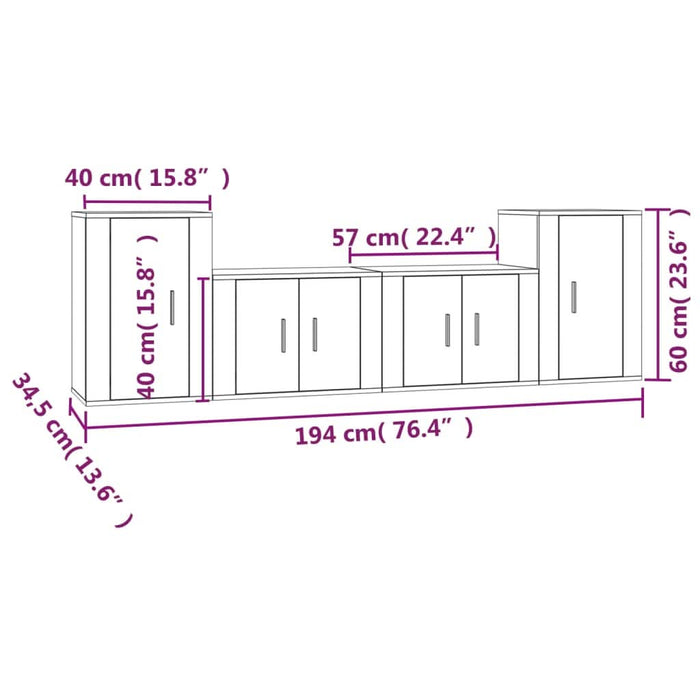 Set dulapuri TV, 4 piese, gri sonoma, lemn prelucrat - WALTI WALTI