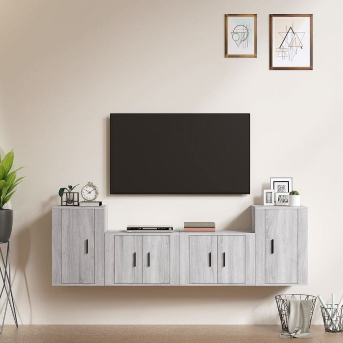 Set dulapuri TV, 4 piese, gri sonoma, lemn prelucrat - WALTI WALTI