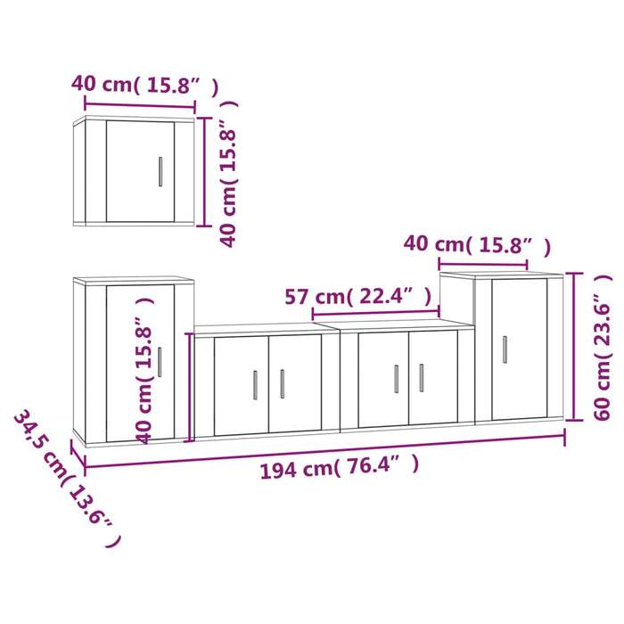 Set dulap TV, 5 piese, stejar sonoma, lemn prelucrat WALTI