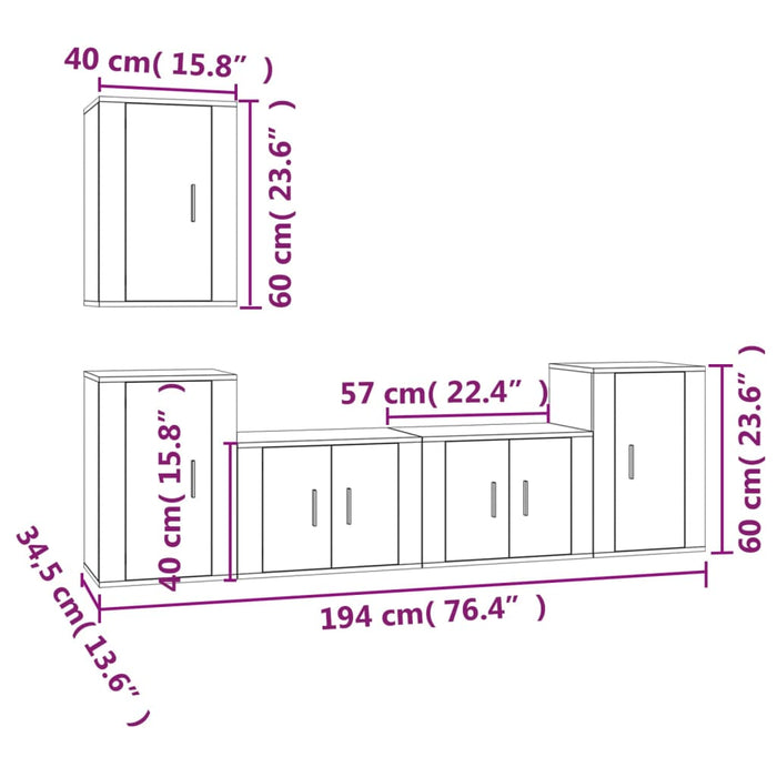 Set dulap TV,5 piese, negru, lemn prelucrat WALTI