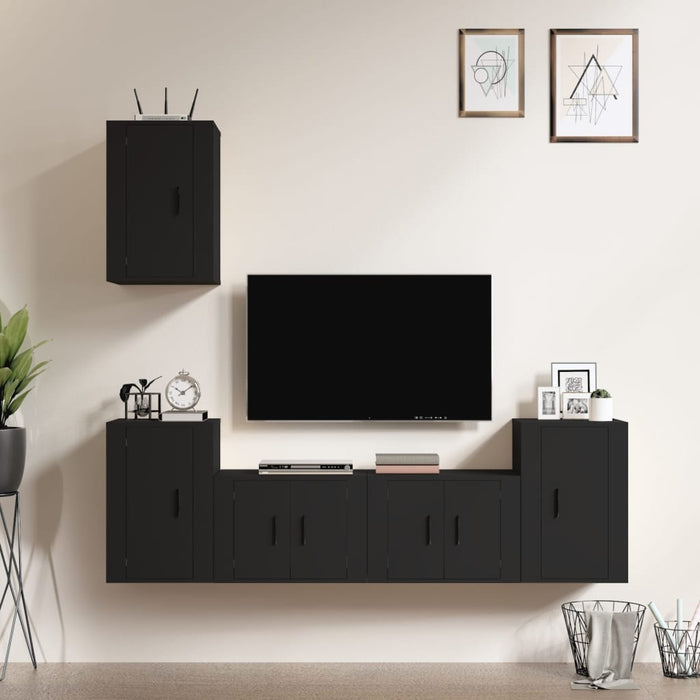 Set dulap TV,5 piese, negru, lemn prelucrat WALTI
