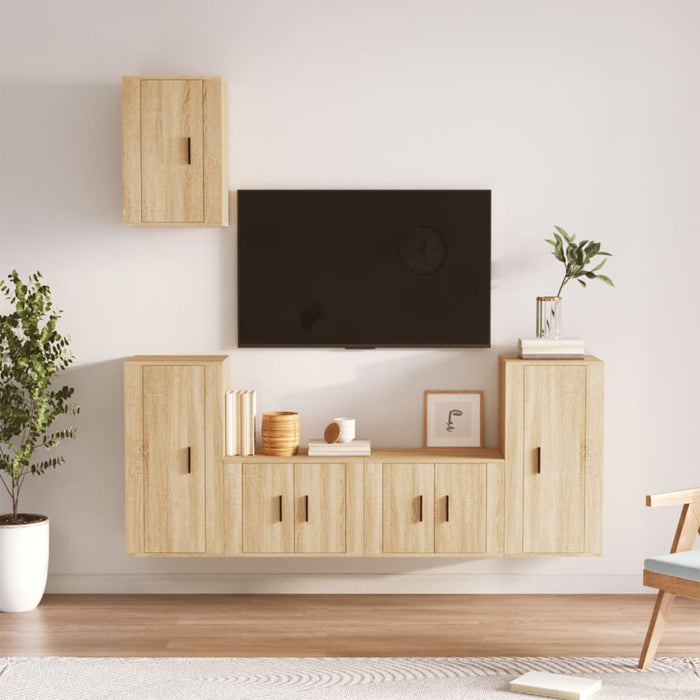 Set dulap TV, 5 piese, stejar sonoma, lemn prelucrat WALTI