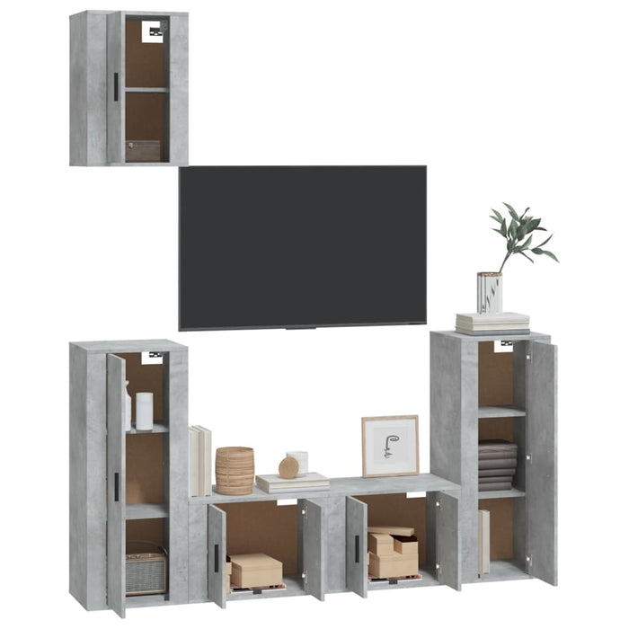 Set dulap TV, 5 piese, gri beton, lemn prelucrat WALTI